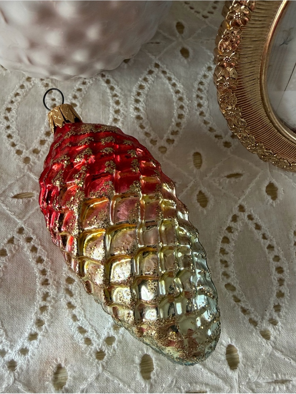 Columbia Vintage Glass Christmas Pinecone Ornament